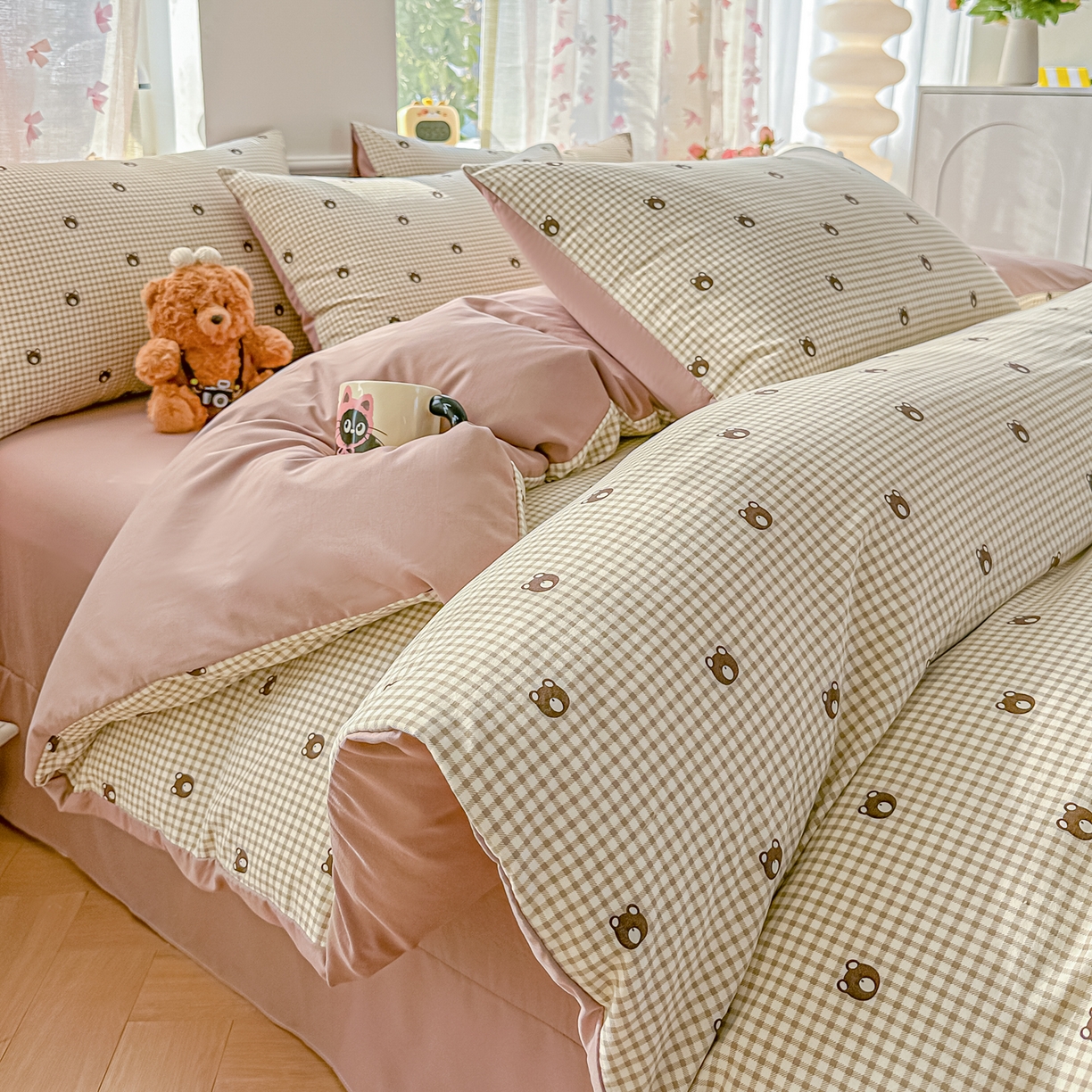 91家纺网 家纺一手货源 找家纺 （总）斯卡诺家纺 2026新款春夏古法水洗仿棉云感纱四件套小布袋五件套