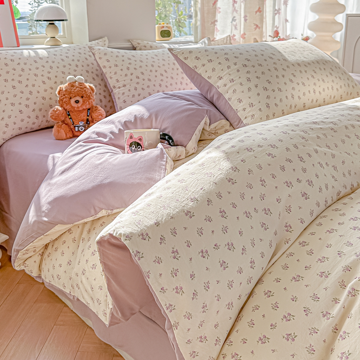 91家纺网 家纺一手货源 找家纺 （总）斯卡诺家纺 2026新款春夏古法水洗仿棉云感纱四件套小布袋五件套