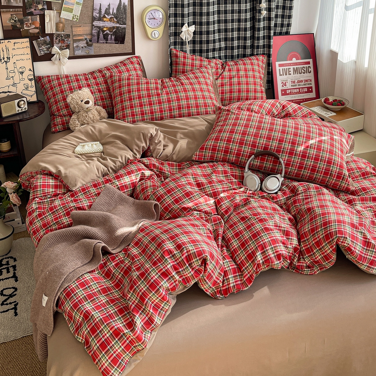 赫然 2026新款水洗双层纱四件套 艾伦红格