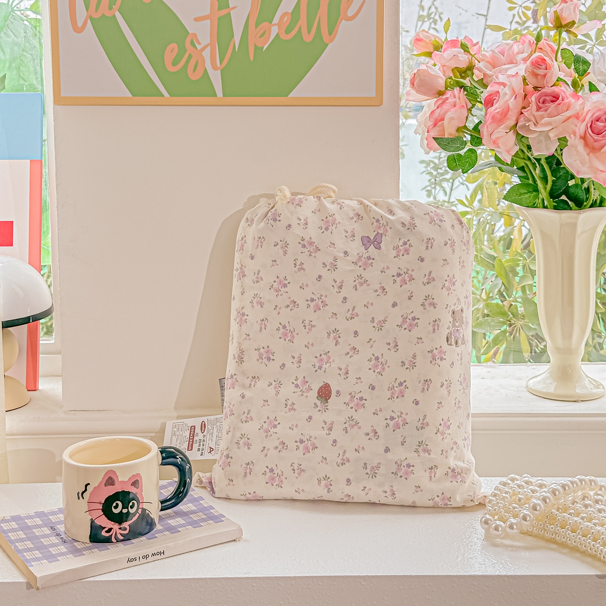 91家纺网 家纺一手货源 找家纺 斯卡诺家纺 2026新款春夏古法水洗仿棉云感纱四件套小布袋五件套 哆咪熊