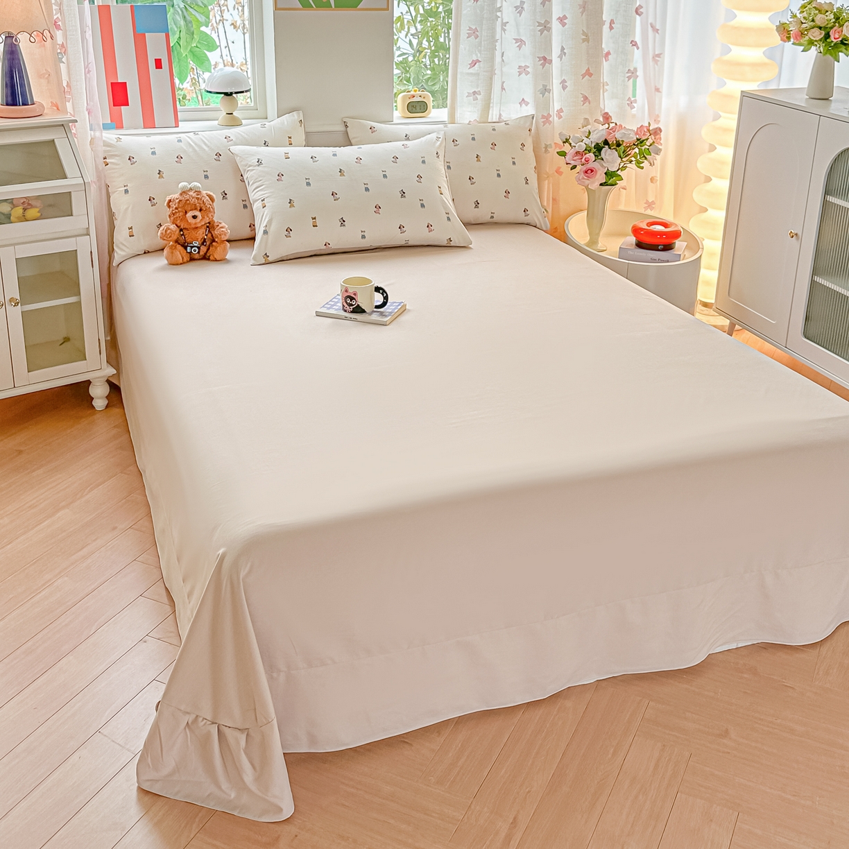 91家纺网 家纺一手货源 找家纺 斯卡诺家纺 2026新款春夏古法水洗仿棉云感纱四件套小布袋五件套 狗狗家族