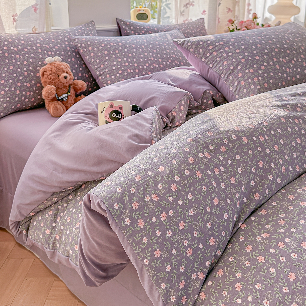 斯卡诺家纺 2026新款春夏古法水洗仿棉云感纱四件套小布袋五件套 花絮