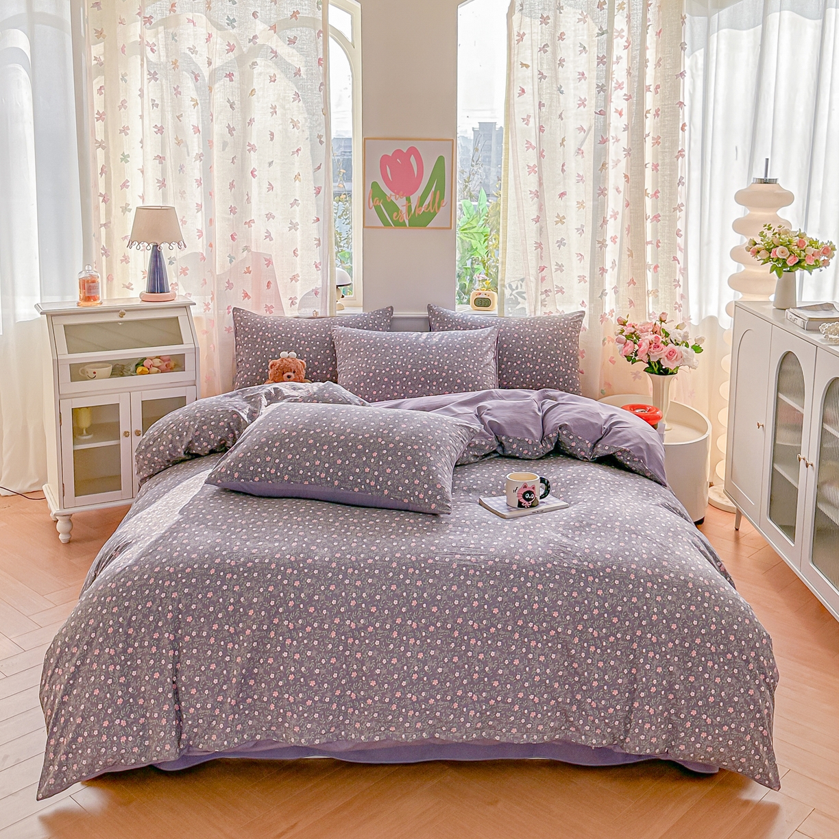 91家纺网 家纺一手货源 找家纺 斯卡诺家纺 2026新款春夏古法水洗仿棉云感纱四件套小布袋五件套 花絮