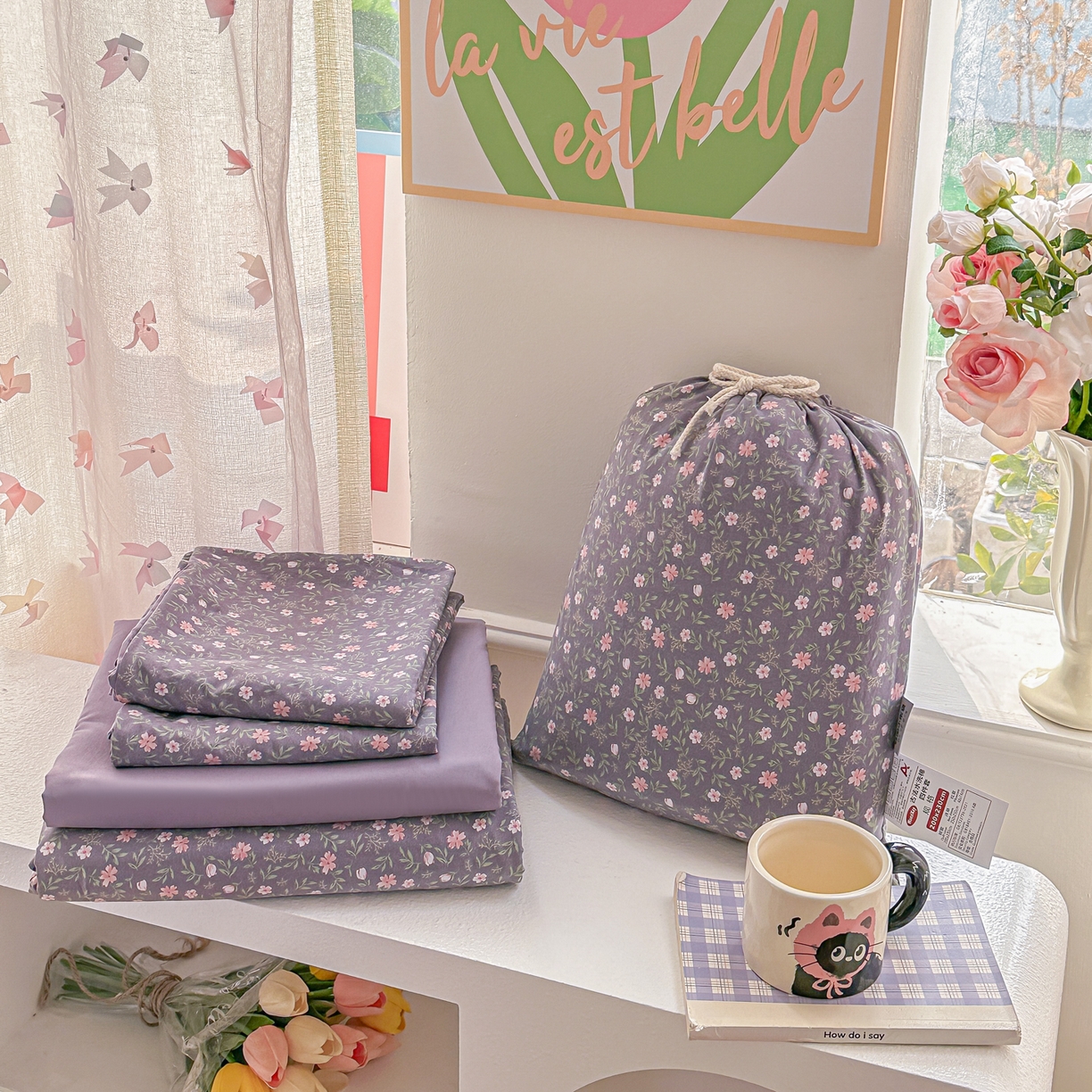 91家纺网 家纺一手货源 找家纺 斯卡诺家纺 2026新款春夏古法水洗仿棉云感纱四件套小布袋五件套 花絮