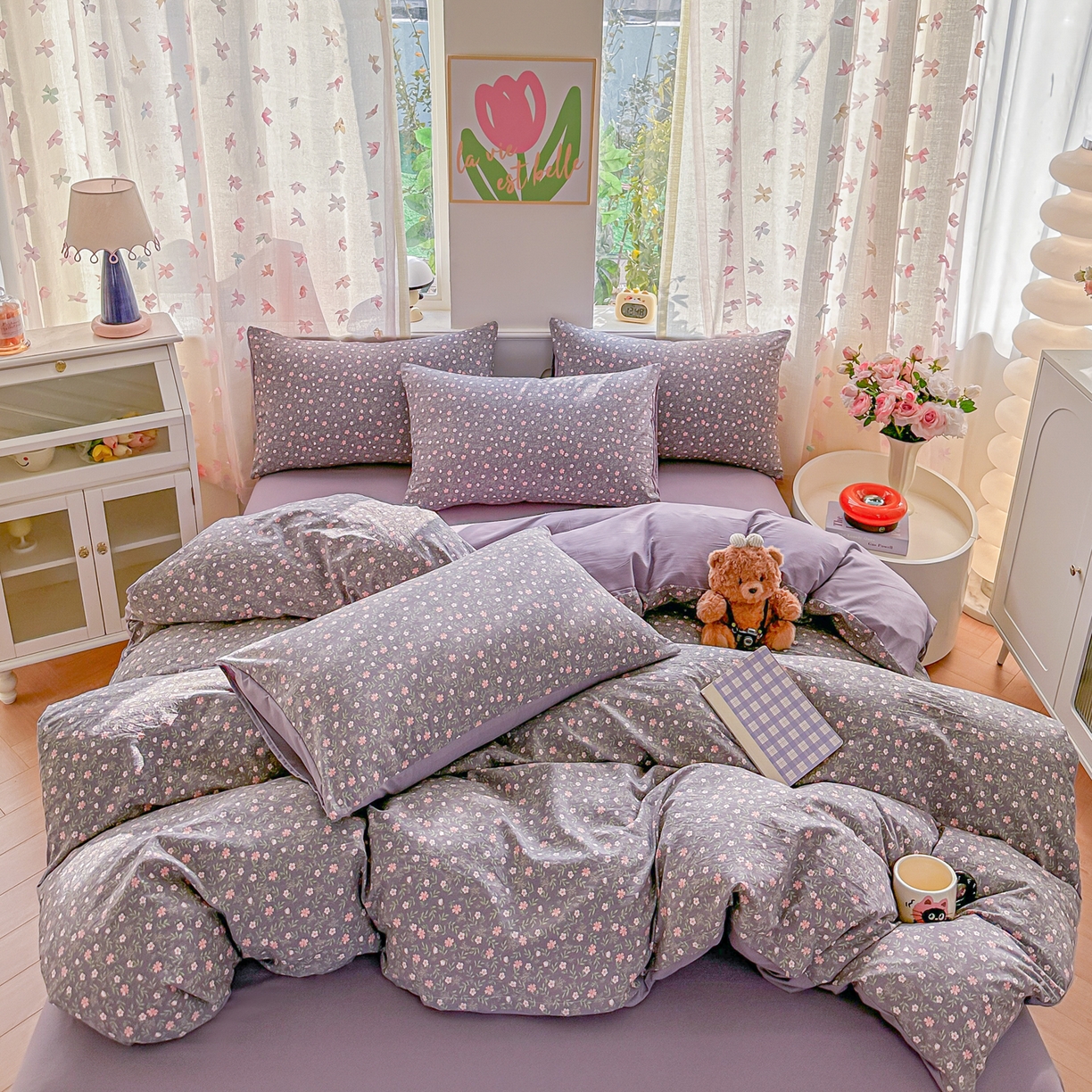 91家纺网 家纺一手货源 找家纺 斯卡诺家纺 2026新款春夏古法水洗仿棉云感纱四件套小布袋五件套 花絮