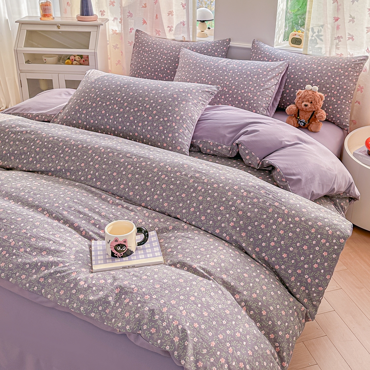 91家纺网 家纺一手货源 找家纺 斯卡诺家纺 2026新款春夏古法水洗仿棉云感纱四件套小布袋五件套 花絮