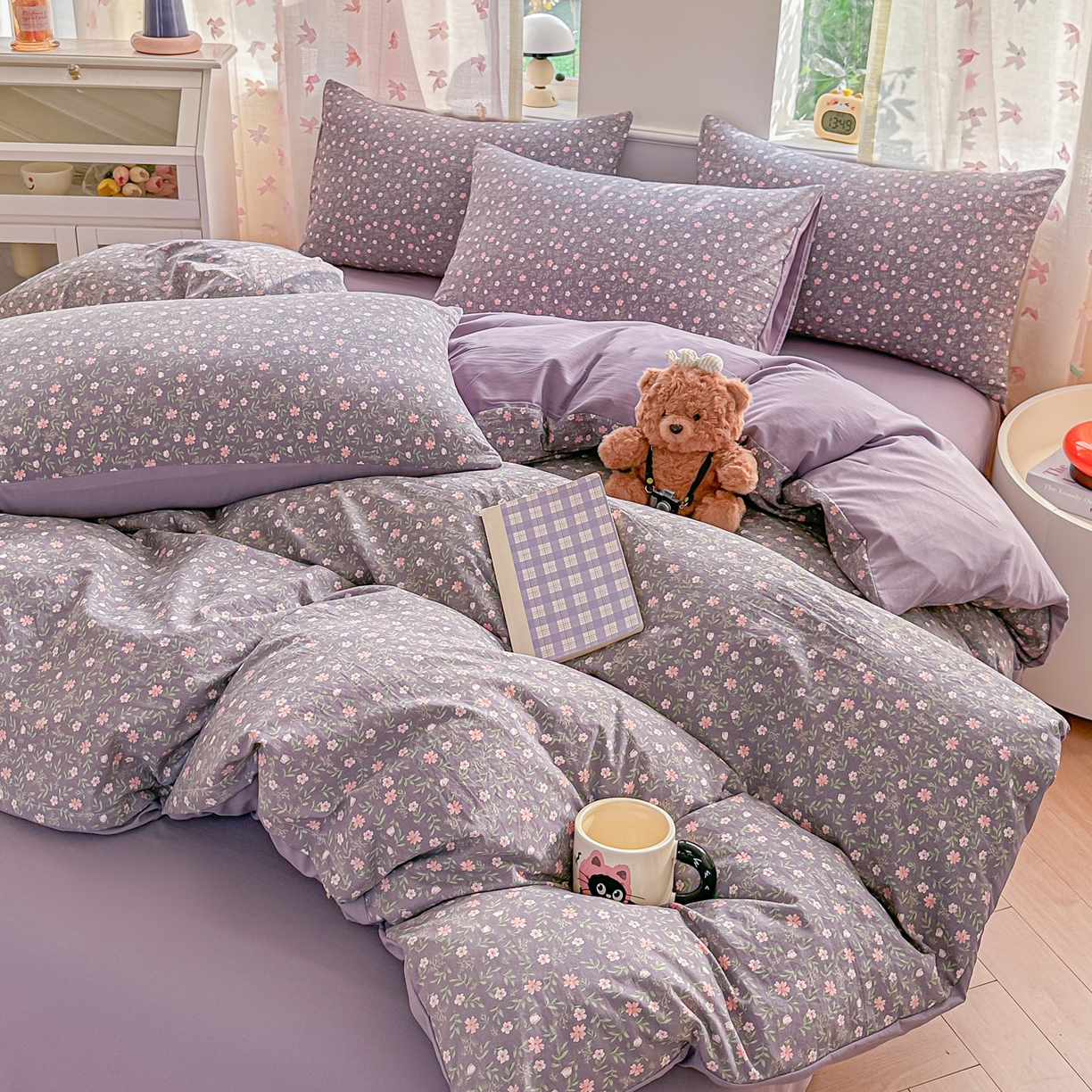 91家纺网 家纺一手货源 找家纺 斯卡诺家纺 2026新款春夏古法水洗仿棉云感纱四件套小布袋五件套 花絮