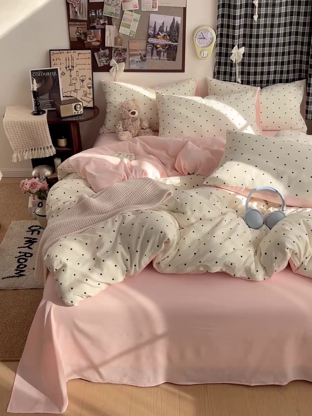 91家纺网 家纺一手货源 找家纺 赫然 2026新款水洗双层纱四件套 波点粉