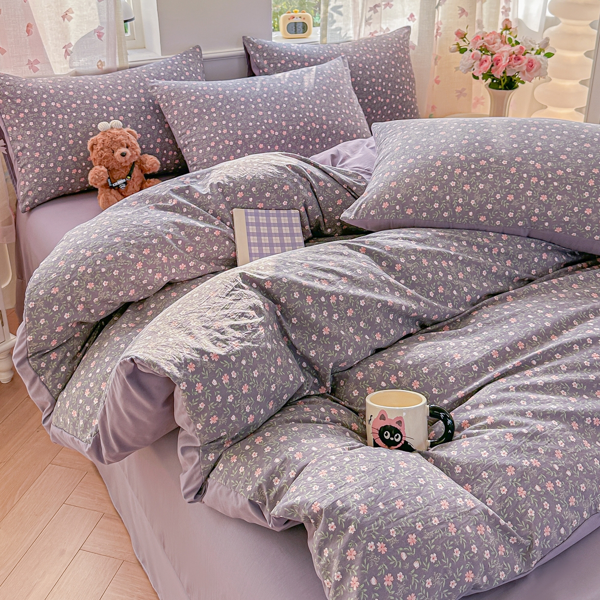 91家纺网 家纺一手货源 找家纺 斯卡诺家纺 2026新款春夏古法水洗仿棉云感纱四件套小布袋五件套 花絮