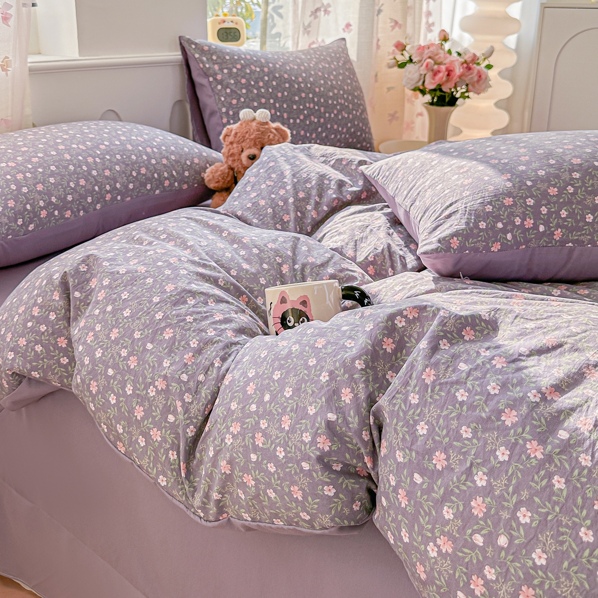 91家纺网 家纺一手货源 找家纺 斯卡诺家纺 2026新款春夏古法水洗仿棉云感纱四件套小布袋五件套 花絮