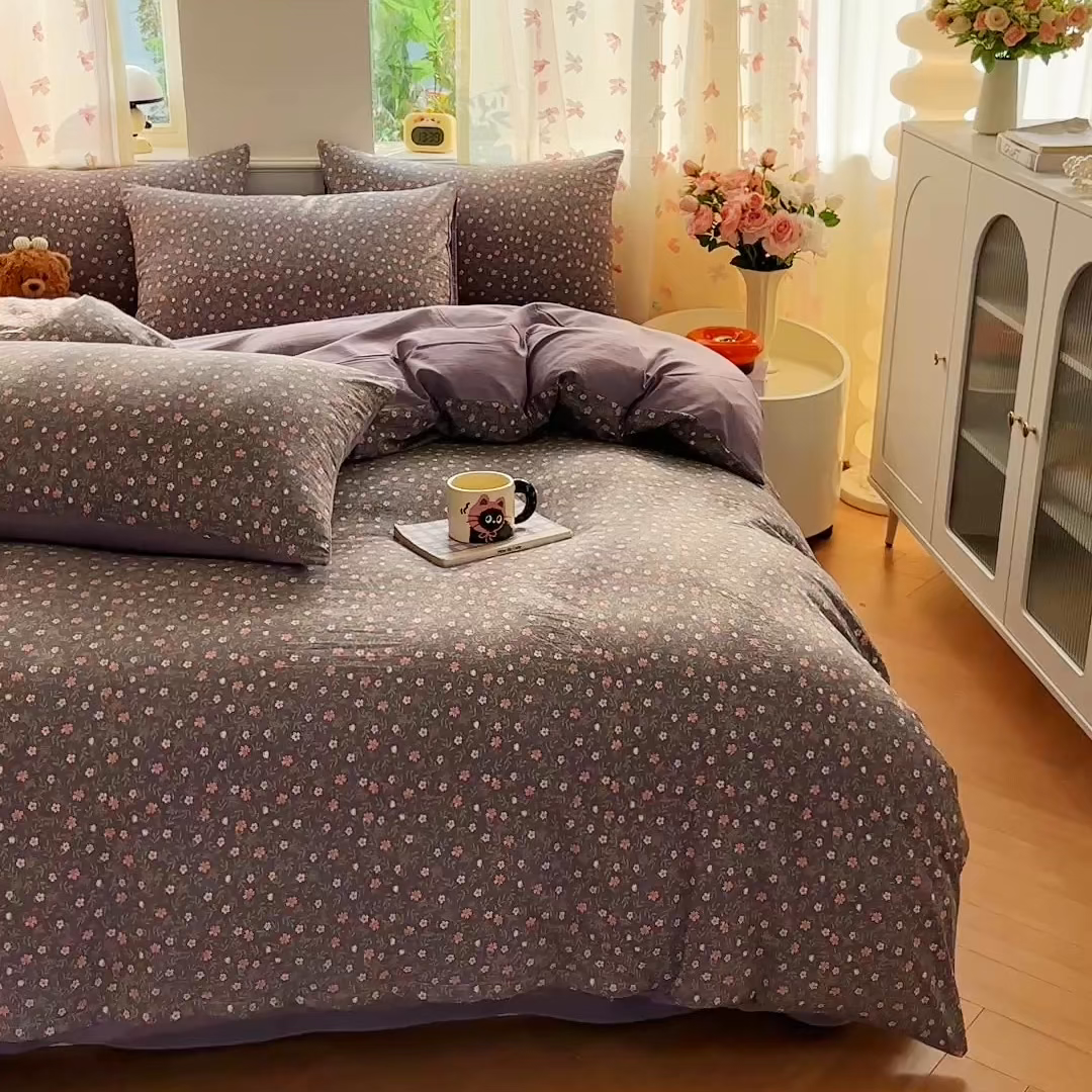 91家纺网 家纺一手货源 找家纺 斯卡诺家纺 2026新款春夏古法水洗仿棉云感纱四件套小布袋五件套 花絮