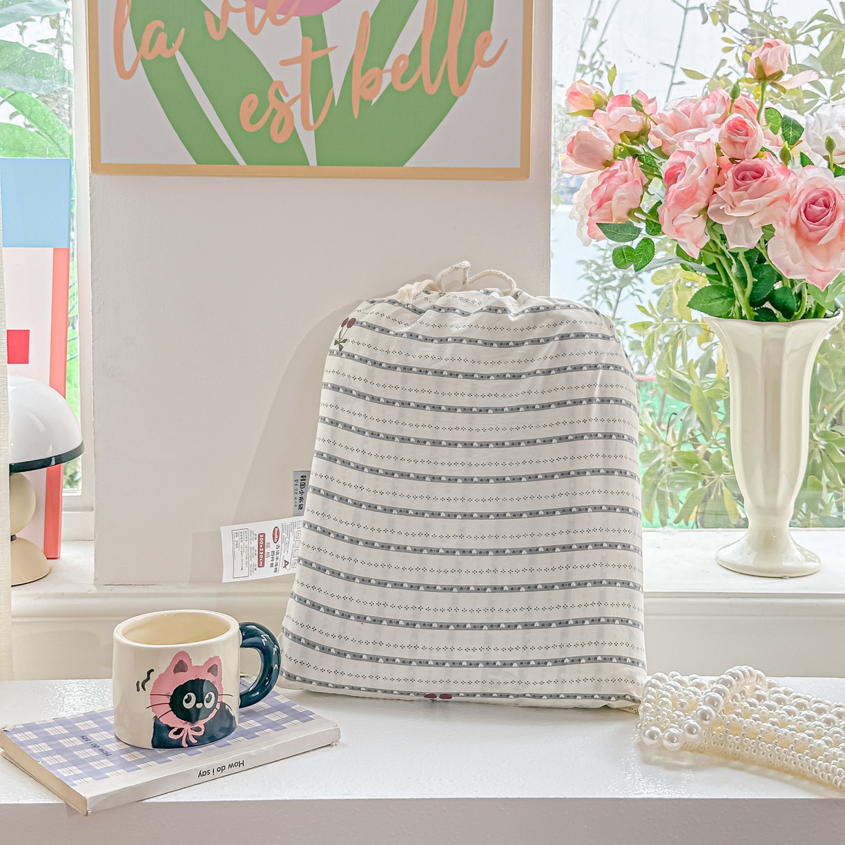 91家纺网 家纺一手货源 找家纺 斯卡诺家纺 2026新款春夏古法水洗仿棉云感纱四件套小布袋五件套 灰樱桃