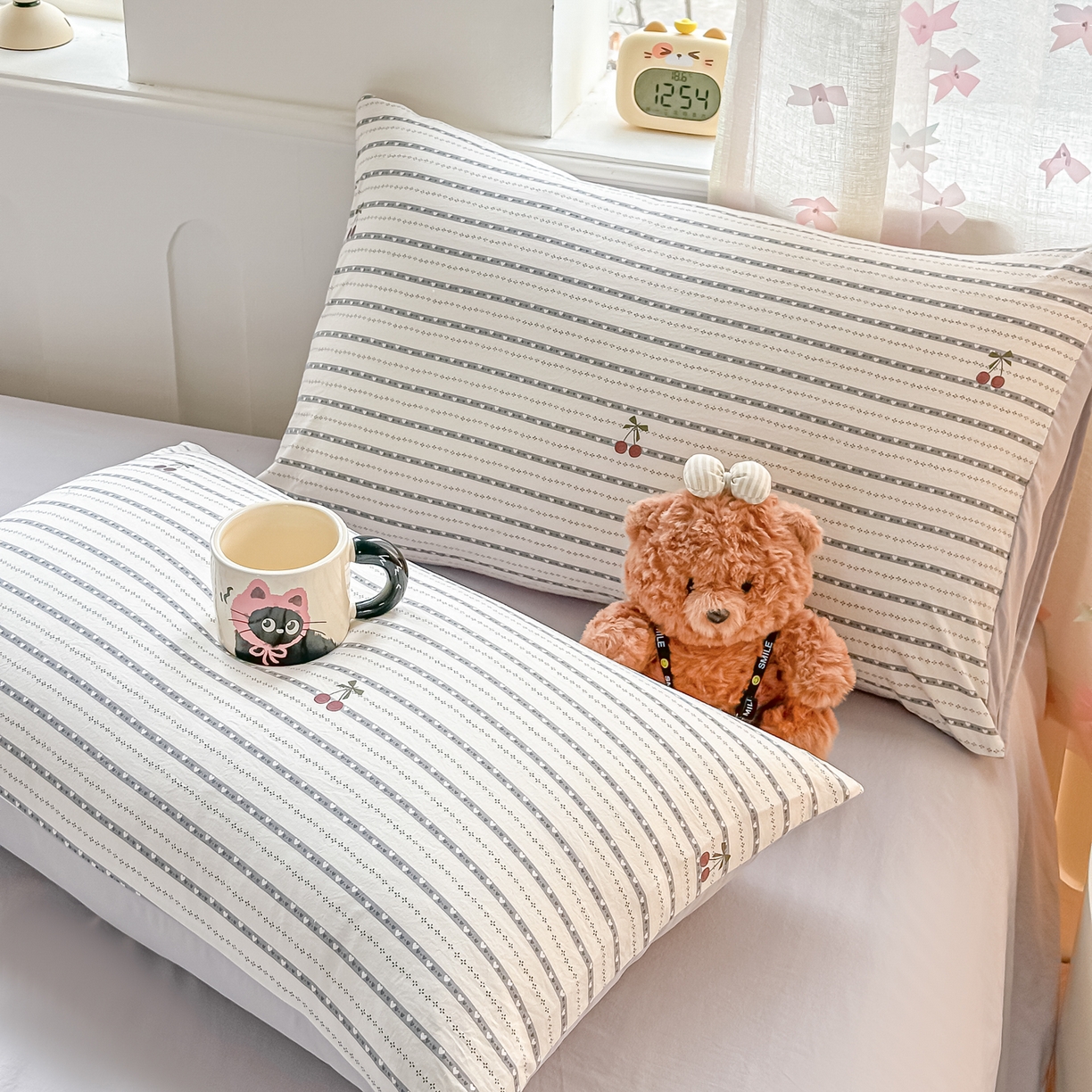 91家纺网 家纺一手货源 找家纺 斯卡诺家纺 2026新款春夏古法水洗仿棉云感纱四件套小布袋五件套 灰樱桃