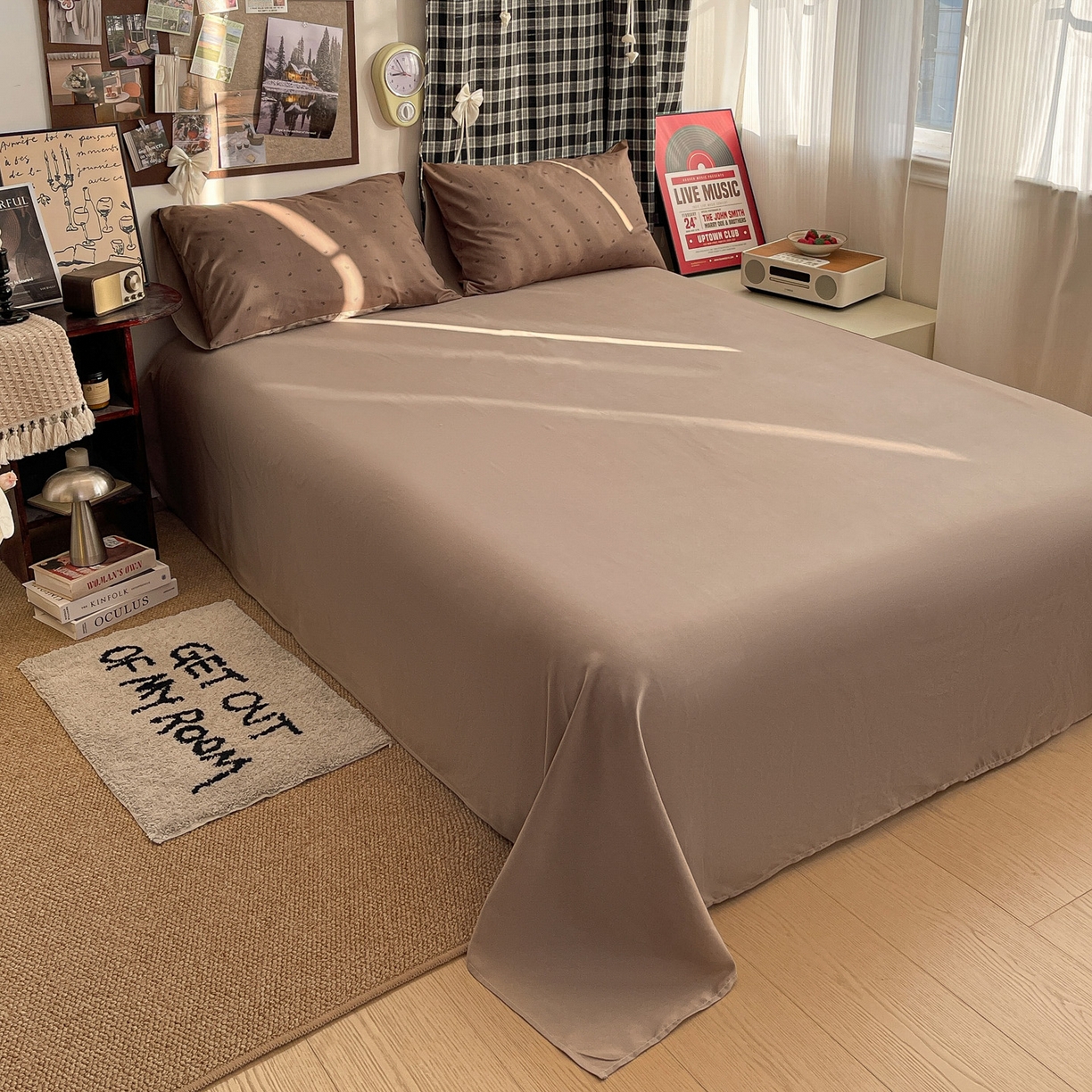 91家纺网 家纺一手货源 找家纺 赫然 2026新款水洗双层纱四件套 焦糖咖