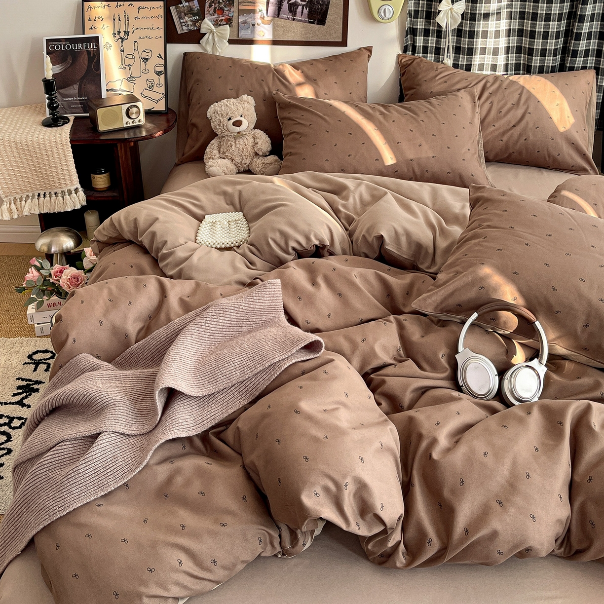 91家纺网 家纺一手货源 找家纺 赫然 2026新款水洗双层纱四件套 焦糖咖