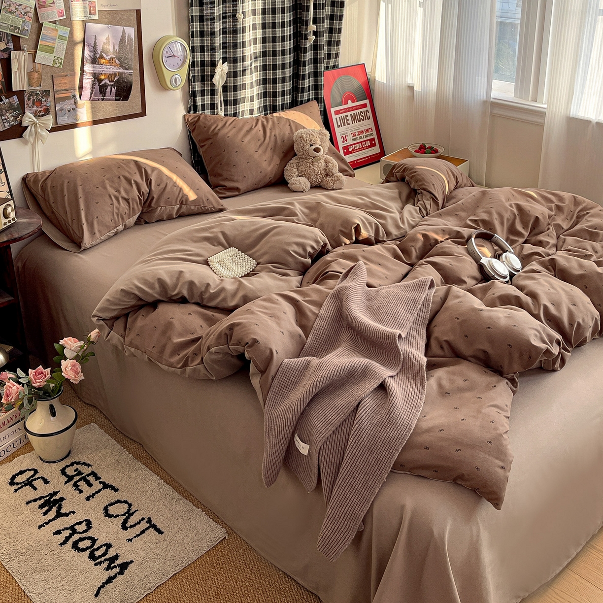 91家纺网 家纺一手货源 找家纺 赫然 2026新款水洗双层纱四件套 焦糖咖