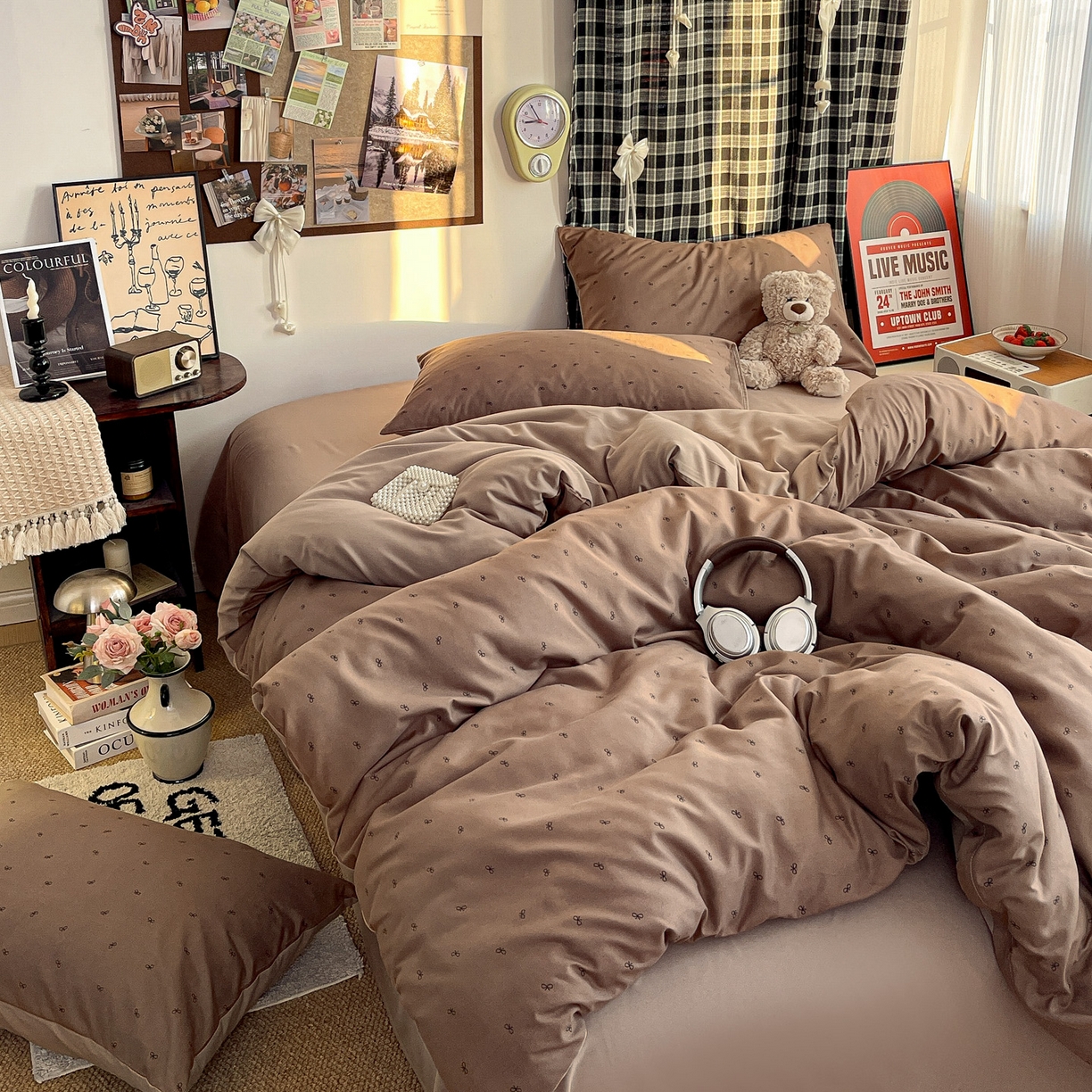 91家纺网 家纺一手货源 找家纺 赫然 2026新款水洗双层纱四件套 焦糖咖