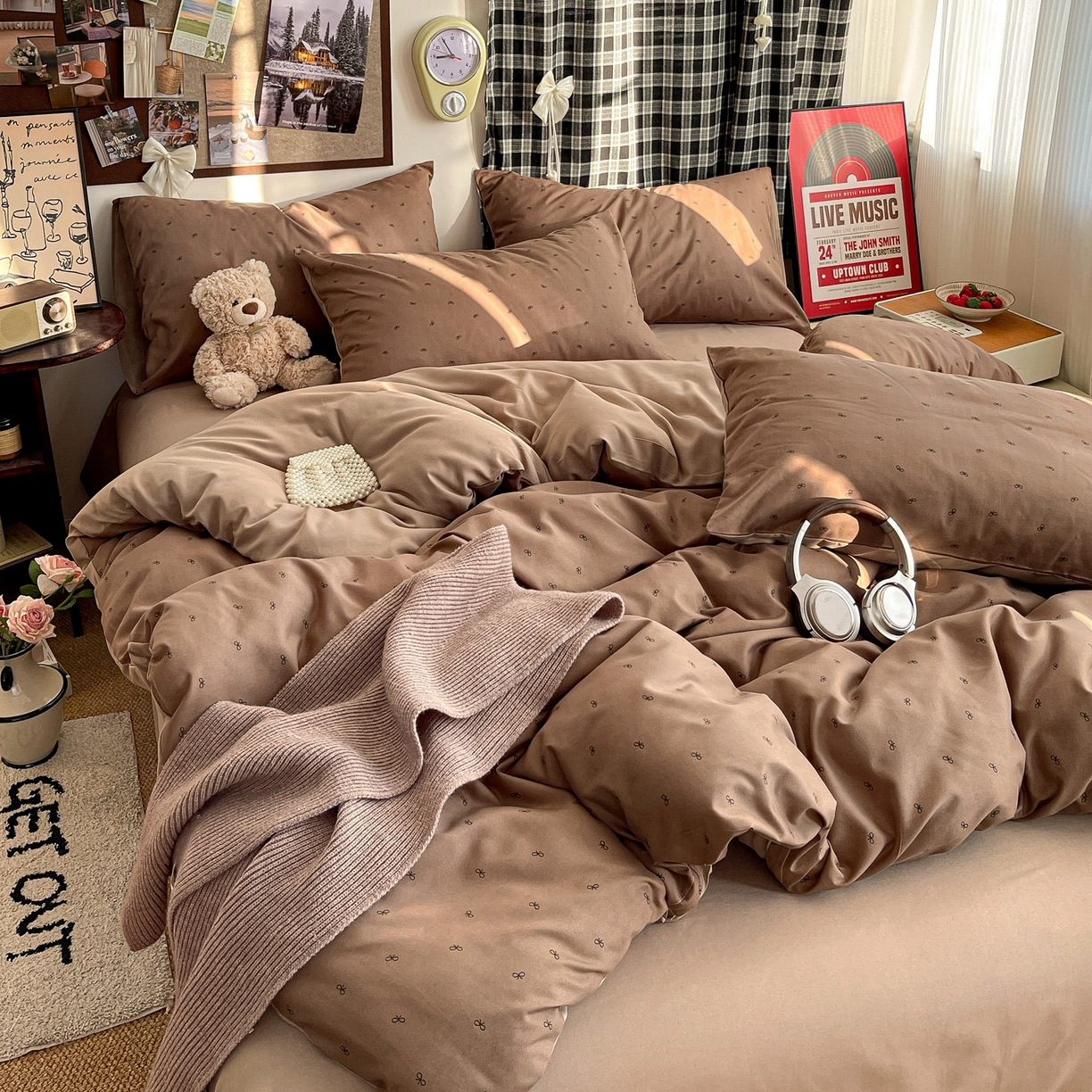 赫然 2026新款水洗双层纱四件套 焦糖咖