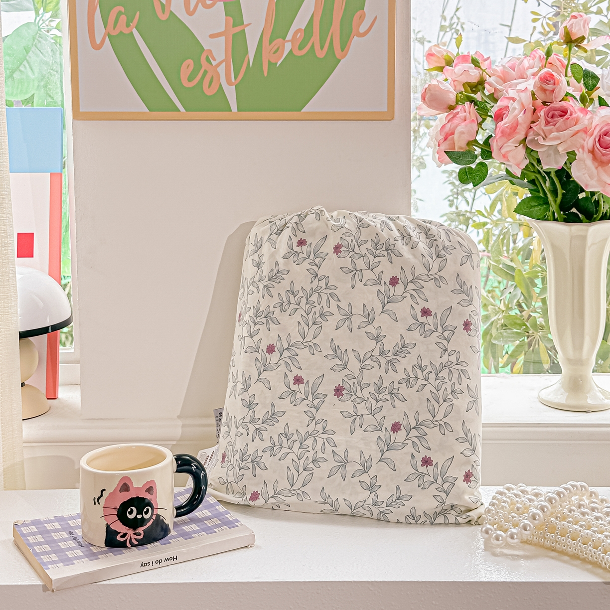 91家纺网 家纺一手货源 找家纺 斯卡诺家纺 2026新款春夏古法水洗仿棉云感纱四件套小布袋五件套 满园春色