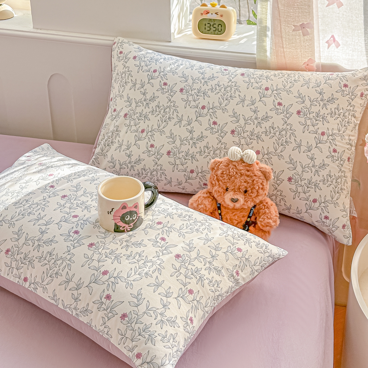 91家纺网 家纺一手货源 找家纺 斯卡诺家纺 2026新款春夏古法水洗仿棉云感纱四件套小布袋五件套 满园春色