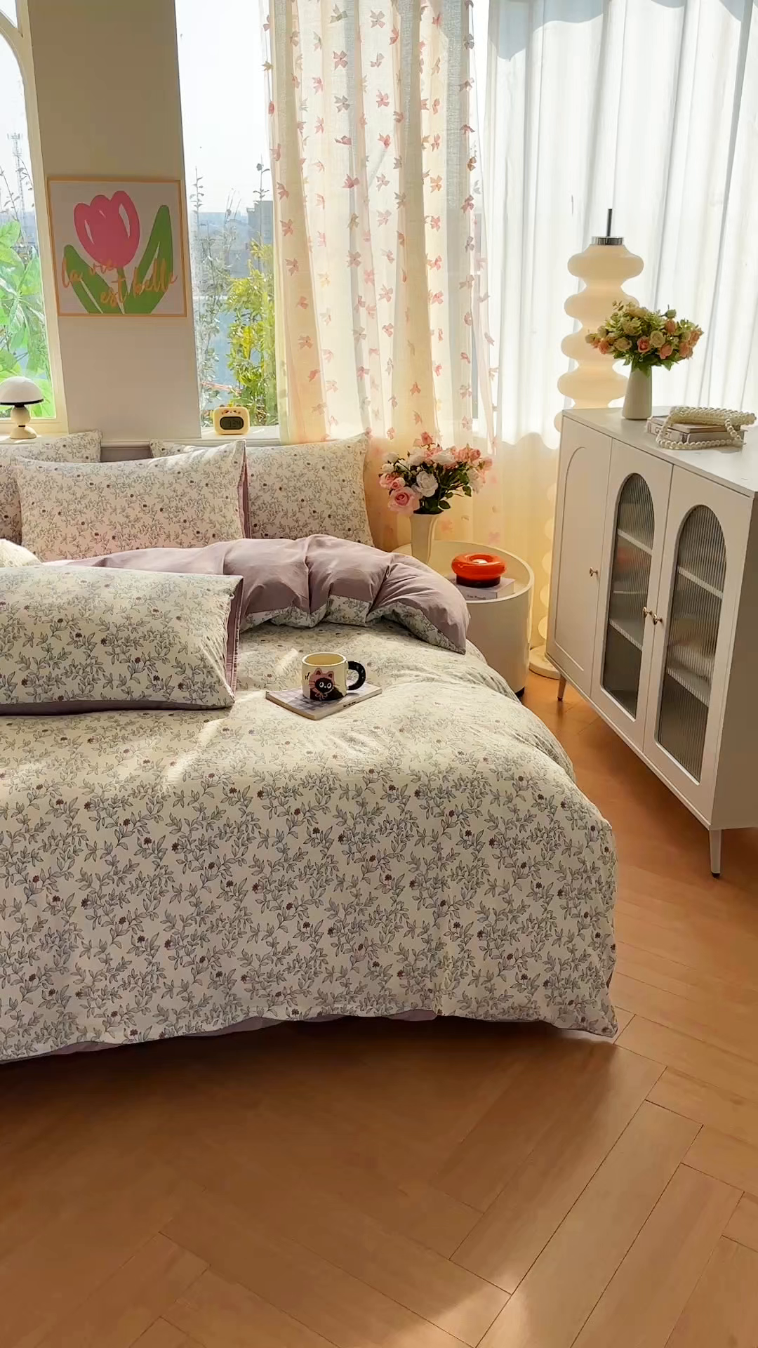 91家纺网 家纺一手货源 找家纺 斯卡诺家纺 2026新款春夏古法水洗仿棉云感纱四件套小布袋五件套 满园春色