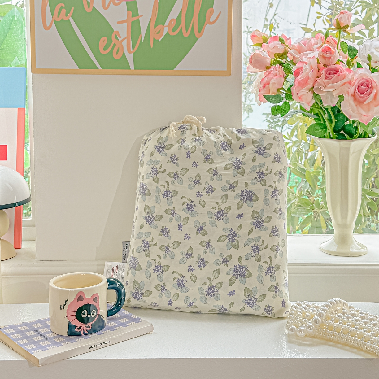 91家纺网 家纺一手货源 找家纺 斯卡诺家纺 2026新款春夏古法水洗仿棉云感纱四件套小布袋五件套 觅时光