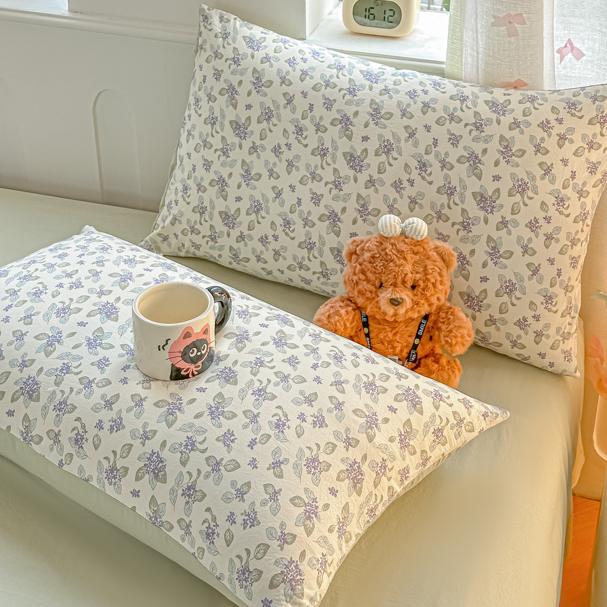 91家纺网 家纺一手货源 找家纺 斯卡诺家纺 2026新款春夏古法水洗仿棉云感纱四件套小布袋五件套 觅时光