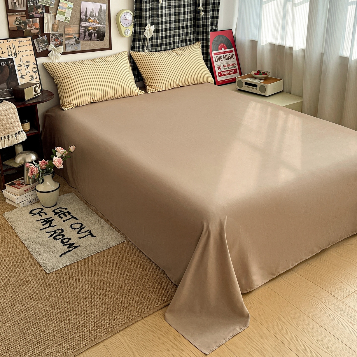 91家纺网 家纺一手货源 找家纺 赫然 2026新款水洗双层纱四件套 柠檬咖条