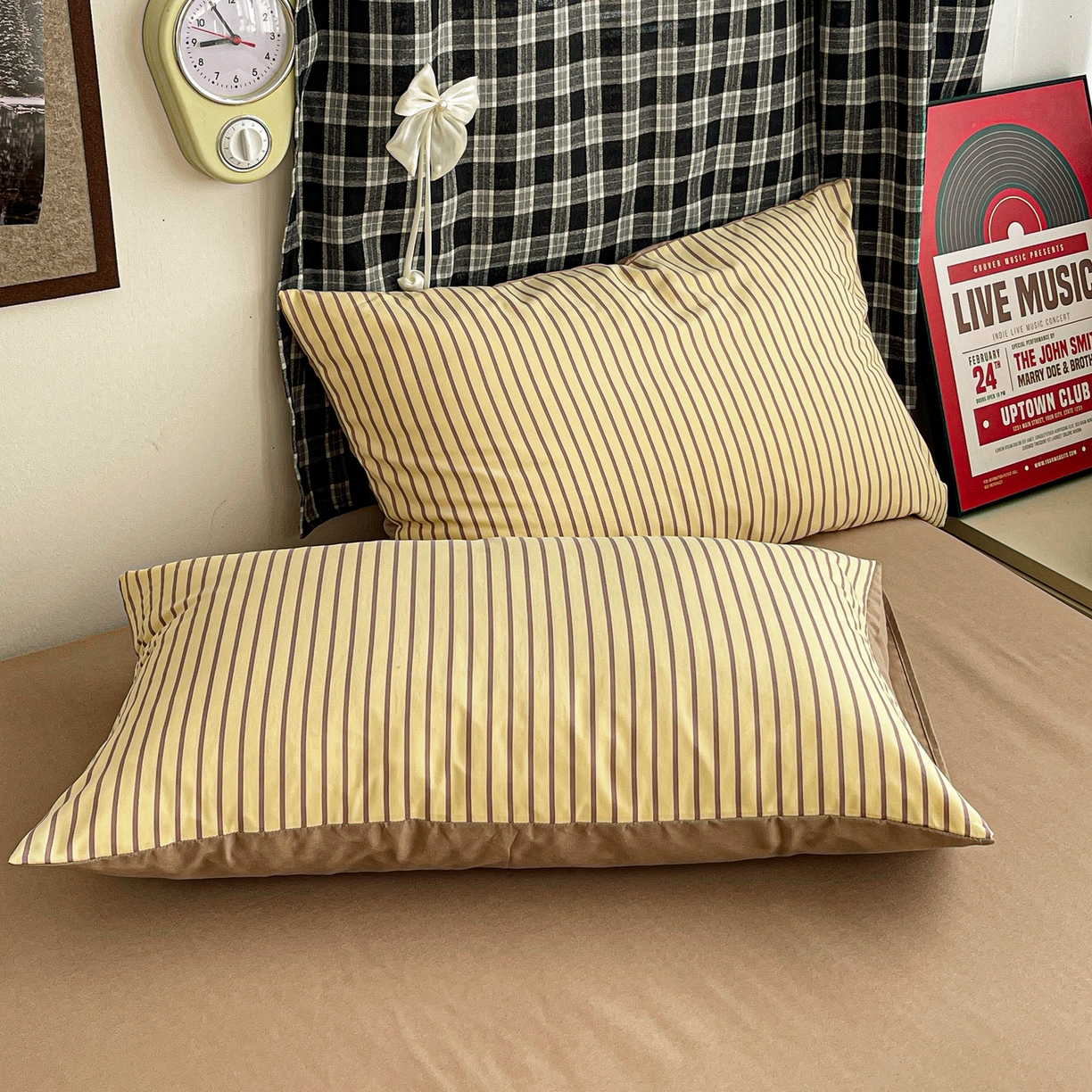 91家纺网 家纺一手货源 找家纺 赫然 2026新款水洗双层纱四件套 柠檬咖条