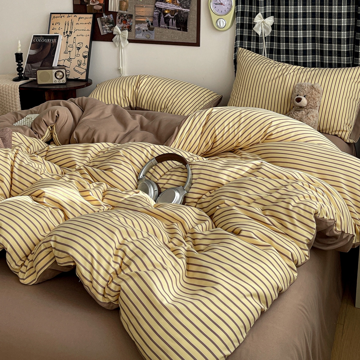 91家纺网 家纺一手货源 找家纺 赫然 2026新款水洗双层纱四件套 柠檬咖条