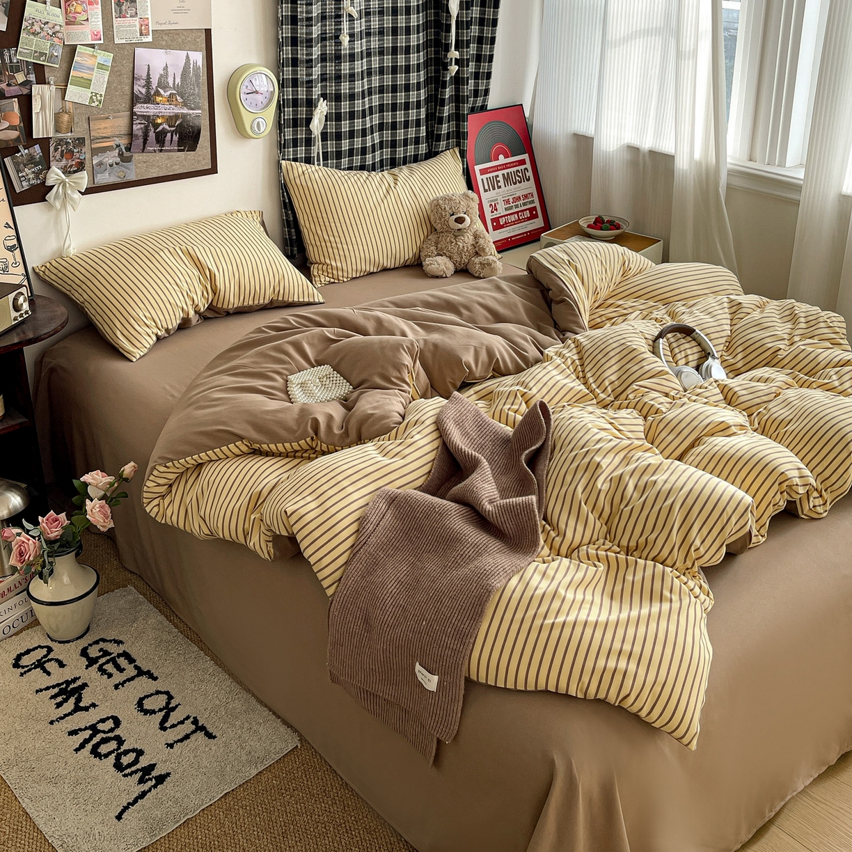 91家纺网 家纺一手货源 找家纺 赫然 2026新款水洗双层纱四件套 柠檬咖条