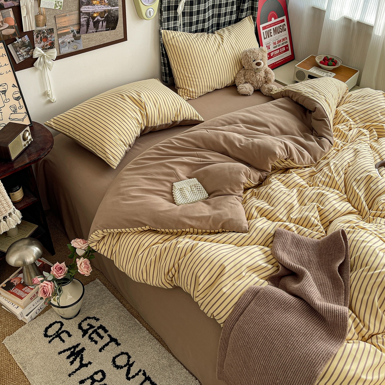 91家纺网 家纺一手货源 找家纺 赫然 2026新款水洗双层纱四件套 柠檬咖条