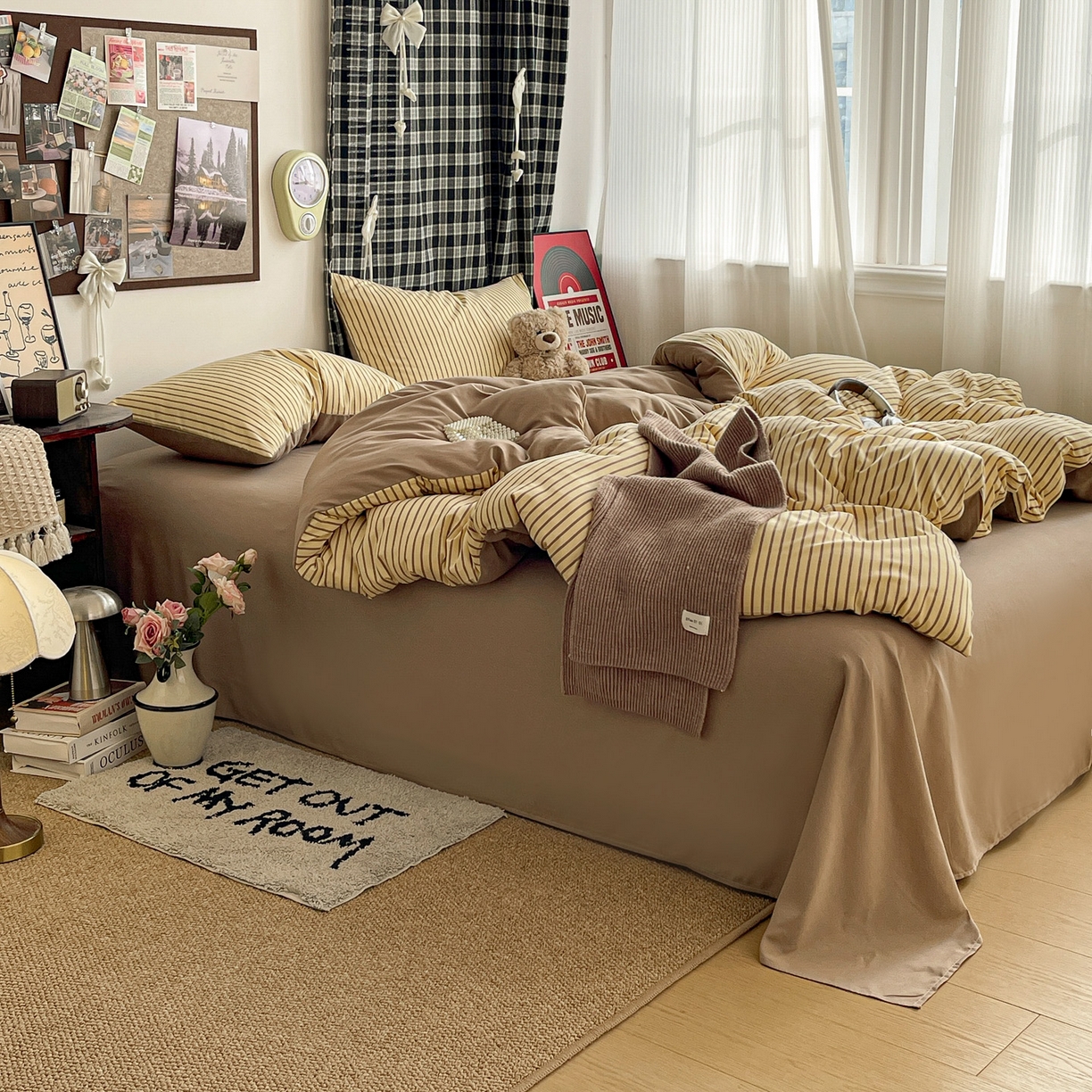 91家纺网 家纺一手货源 找家纺 赫然 2026新款水洗双层纱四件套 柠檬咖条