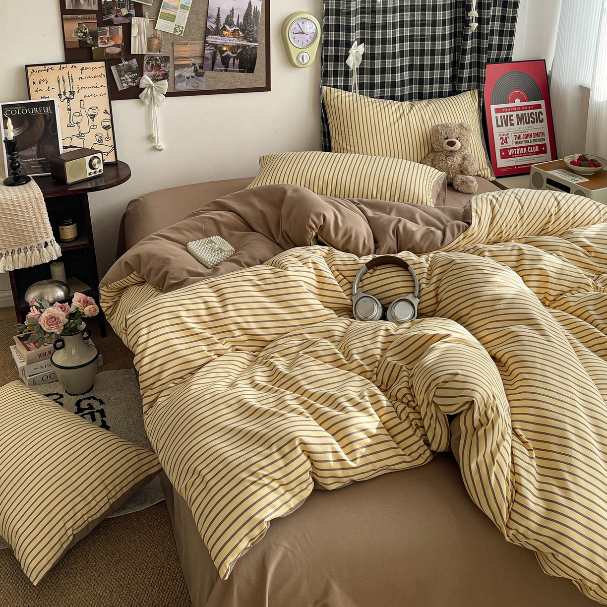 91家纺网 家纺一手货源 找家纺 赫然 2026新款水洗双层纱四件套 柠檬咖条