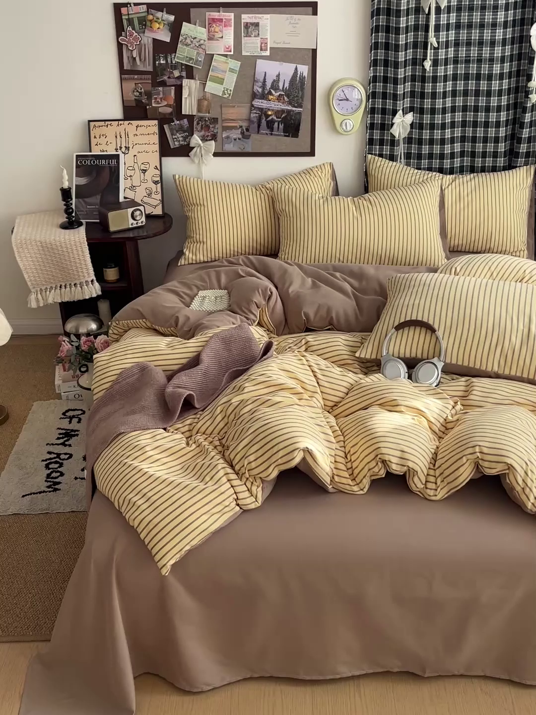 91家纺网 家纺一手货源 找家纺 赫然 2026新款水洗双层纱四件套 柠檬咖条