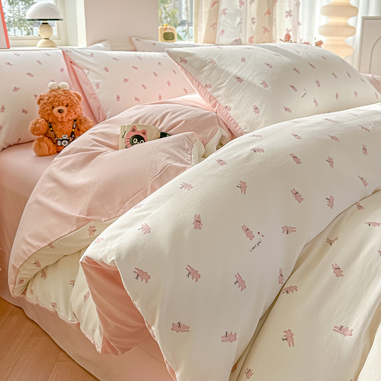 斯卡诺家纺 2026新款春夏古法水洗仿棉云感纱四件套小布袋五件套 俏皮狗