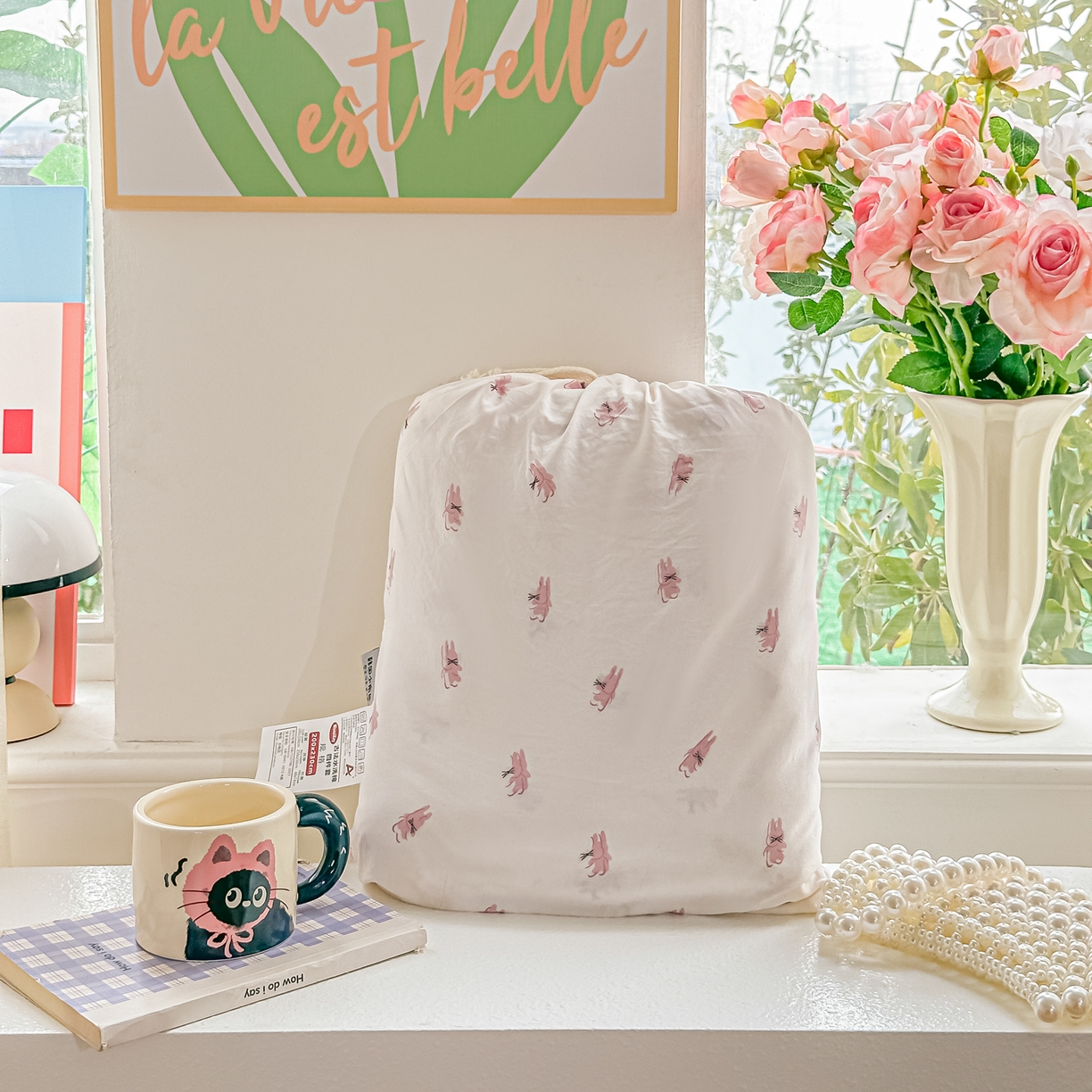 91家纺网 家纺一手货源 找家纺 斯卡诺家纺 2026新款春夏古法水洗仿棉云感纱四件套小布袋五件套 俏皮狗