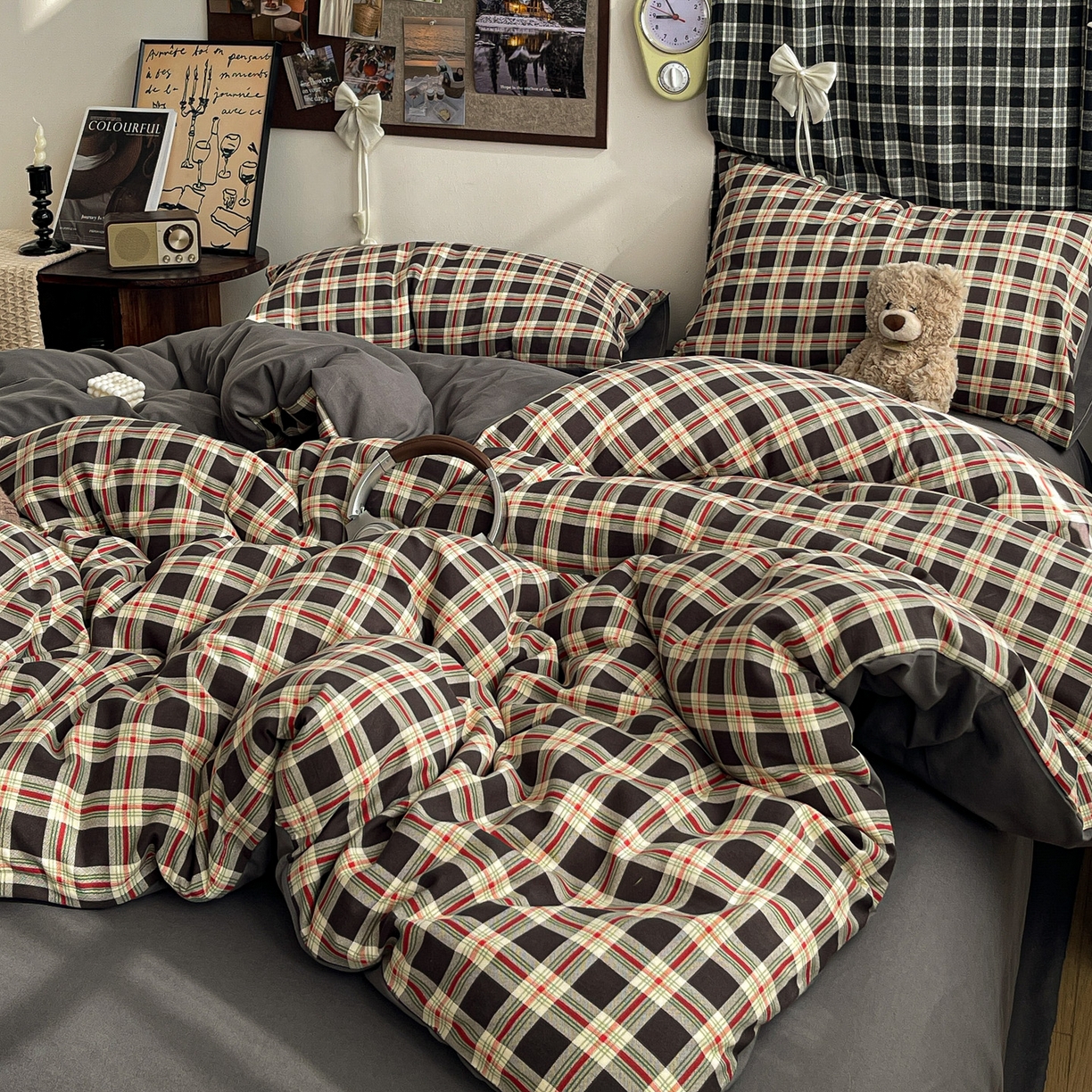 91家纺网 家纺一手货源 找家纺  赫然 2026新款水洗双层纱四件套 旋律格