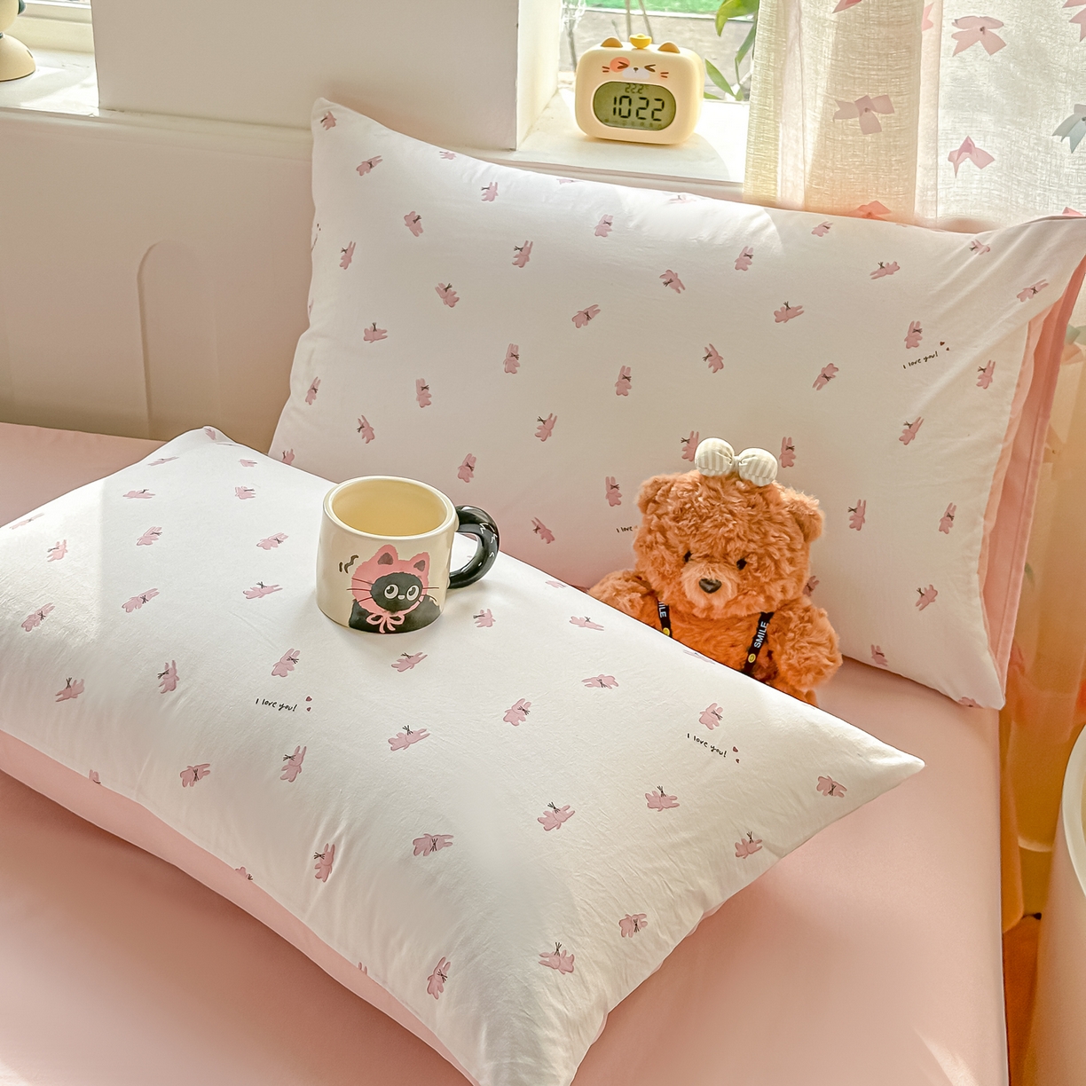 91家纺网 家纺一手货源 找家纺 斯卡诺家纺 2026新款春夏古法水洗仿棉云感纱四件套小布袋五件套 俏皮狗