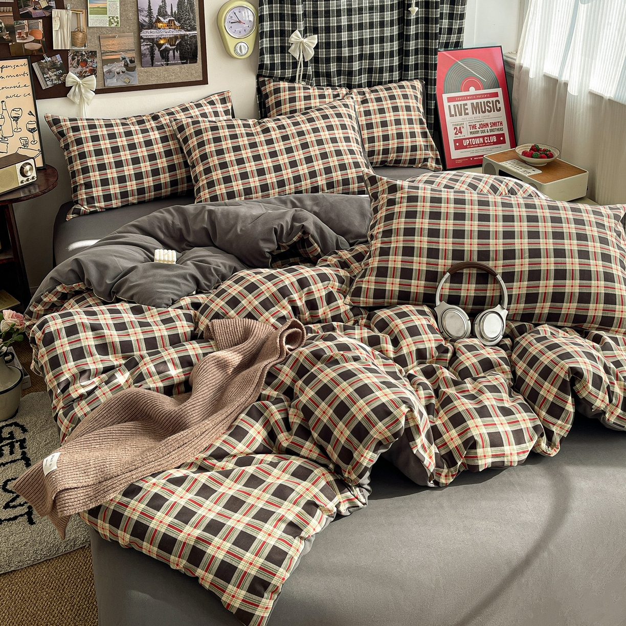  赫然 2026新款水洗双层纱四件套 旋律格