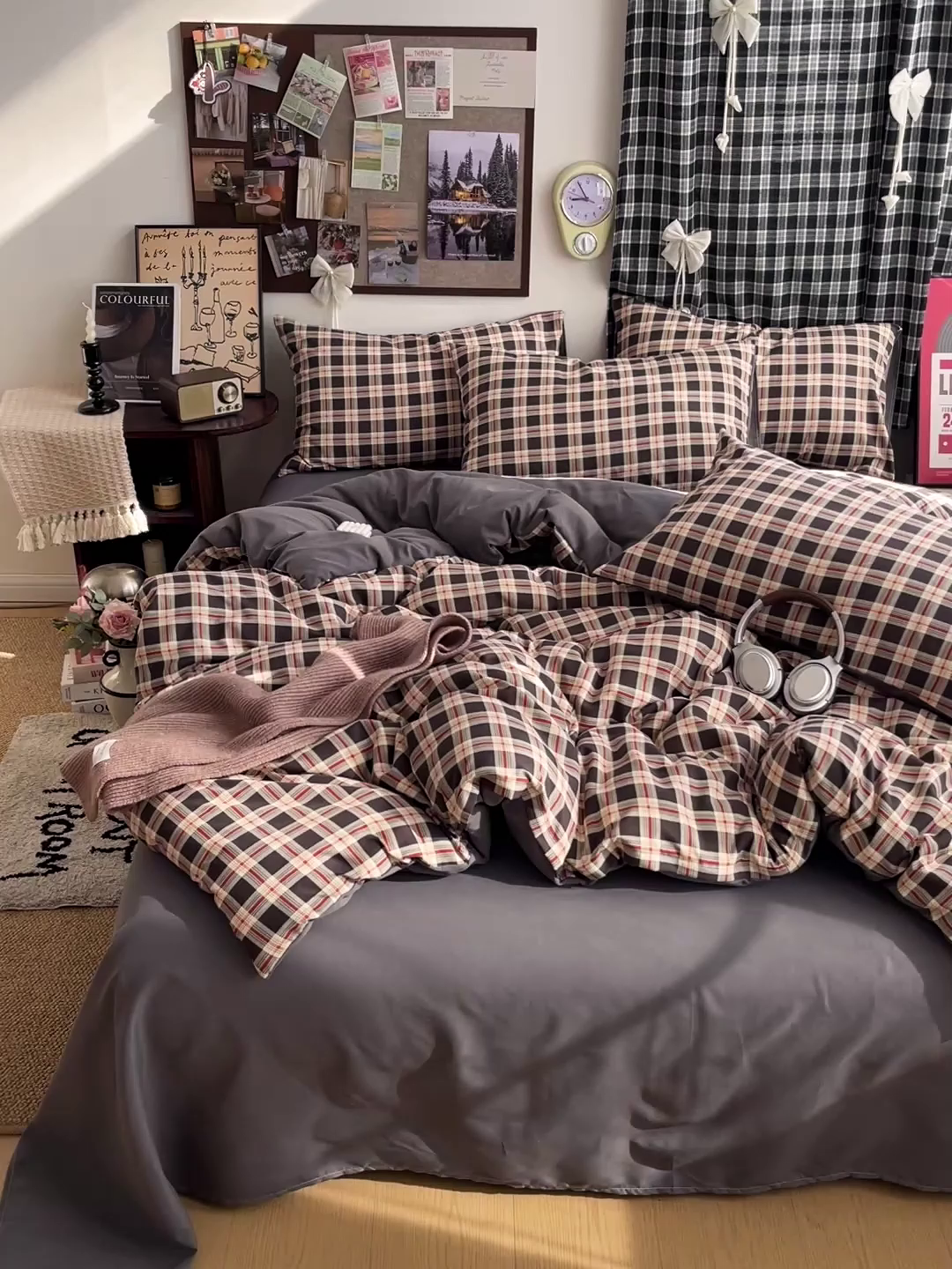 91家纺网 家纺一手货源 找家纺  赫然 2026新款水洗双层纱四件套 旋律格