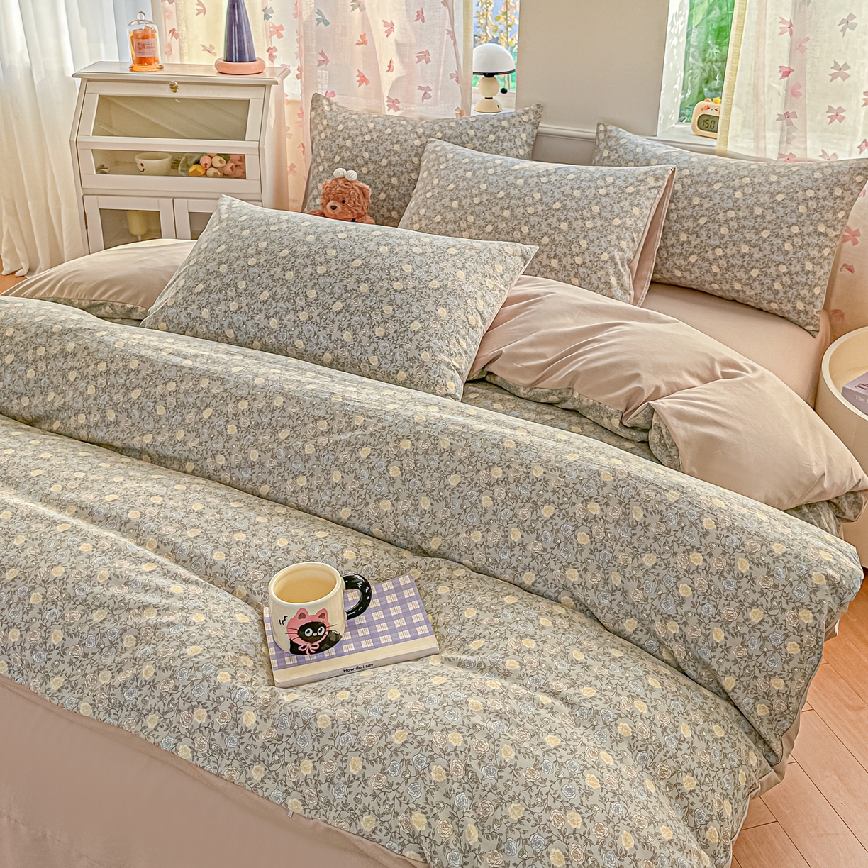 91家纺网 家纺一手货源 找家纺 斯卡诺家纺 2026新款春夏古法水洗仿棉云感纱四件套小布袋五件套 森屿