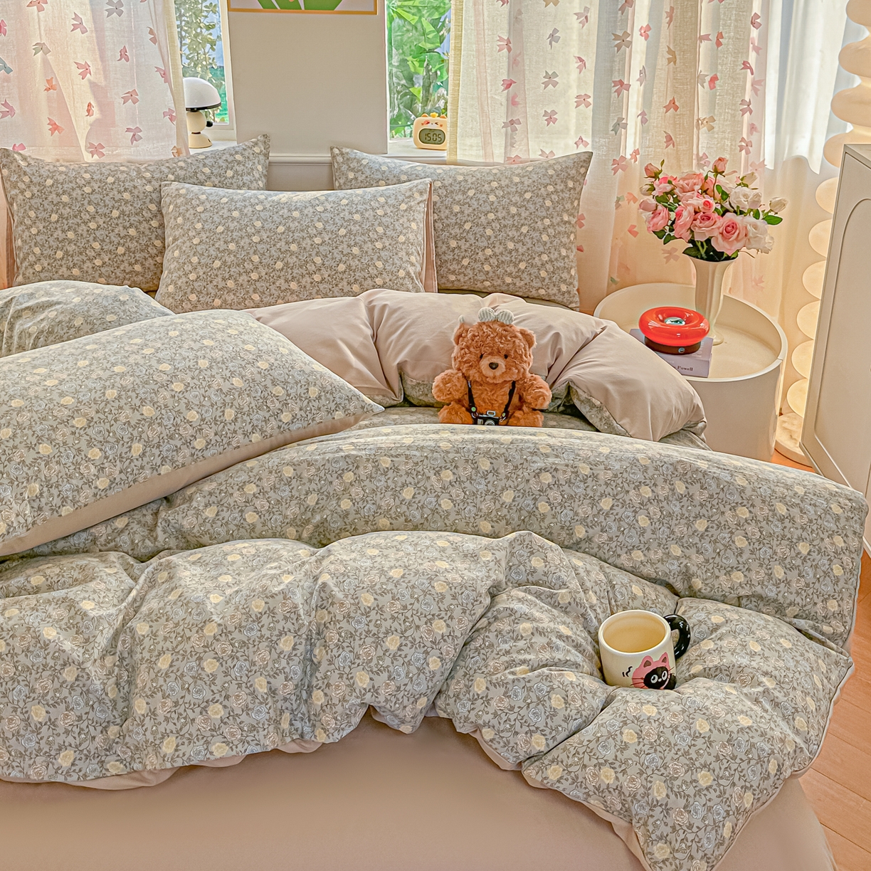 91家纺网 家纺一手货源 找家纺 斯卡诺家纺 2026新款春夏古法水洗仿棉云感纱四件套小布袋五件套 森屿