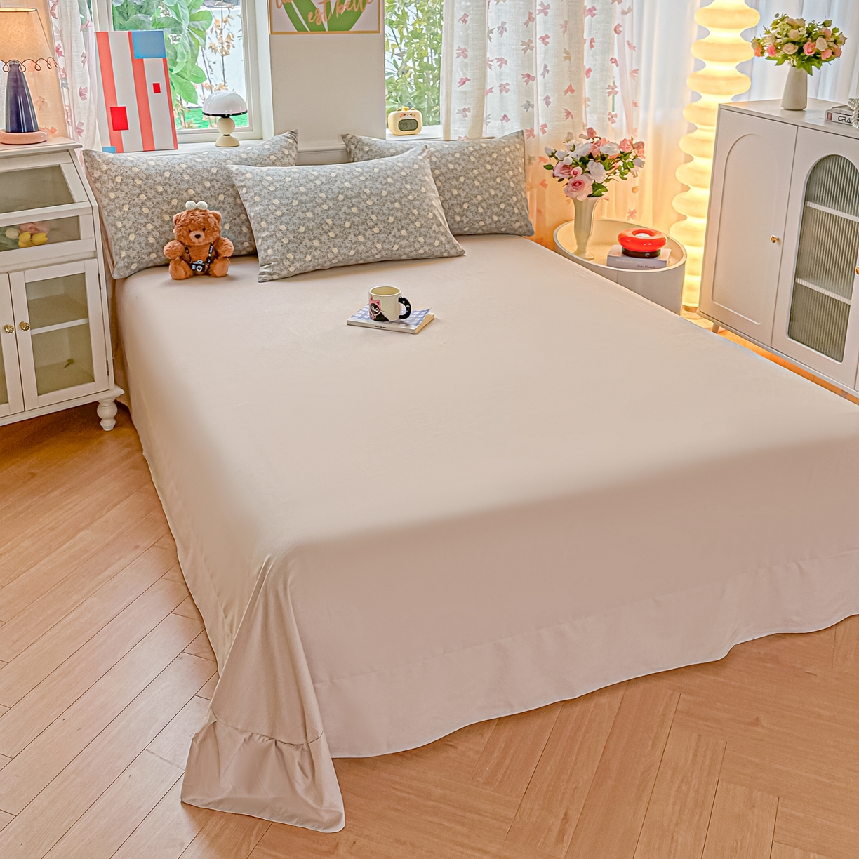 91家纺网 家纺一手货源 找家纺 斯卡诺家纺 2026新款春夏古法水洗仿棉云感纱四件套小布袋五件套 森屿