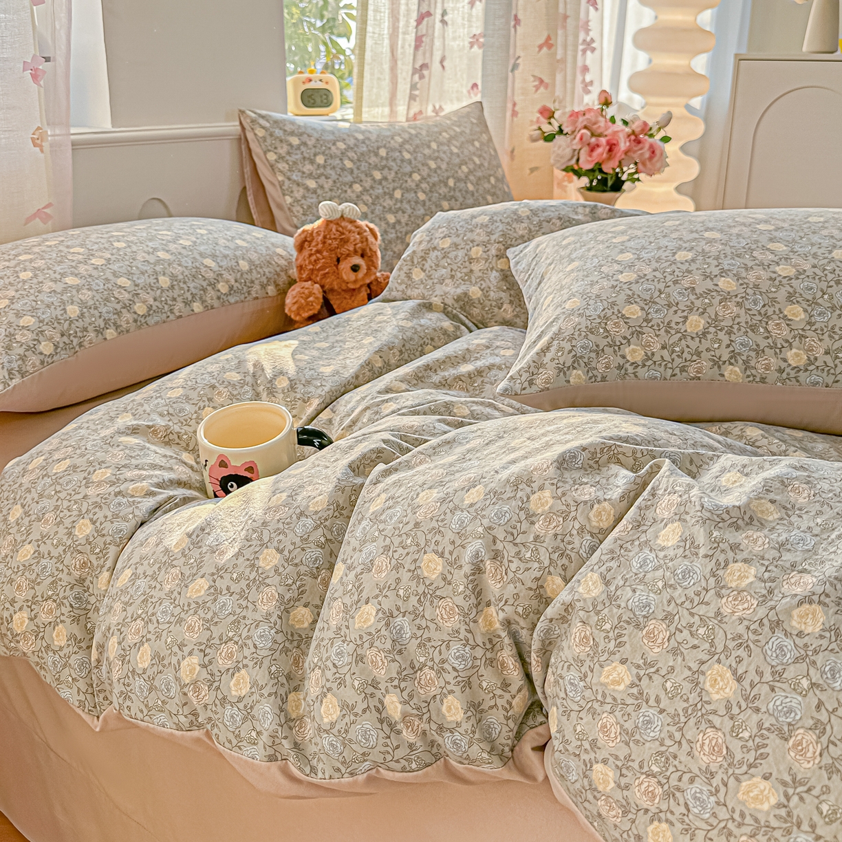 91家纺网 家纺一手货源 找家纺 斯卡诺家纺 2026新款春夏古法水洗仿棉云感纱四件套小布袋五件套 森屿