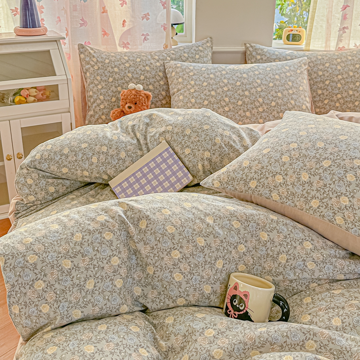 91家纺网 家纺一手货源 找家纺 斯卡诺家纺 2026新款春夏古法水洗仿棉云感纱四件套小布袋五件套 森屿