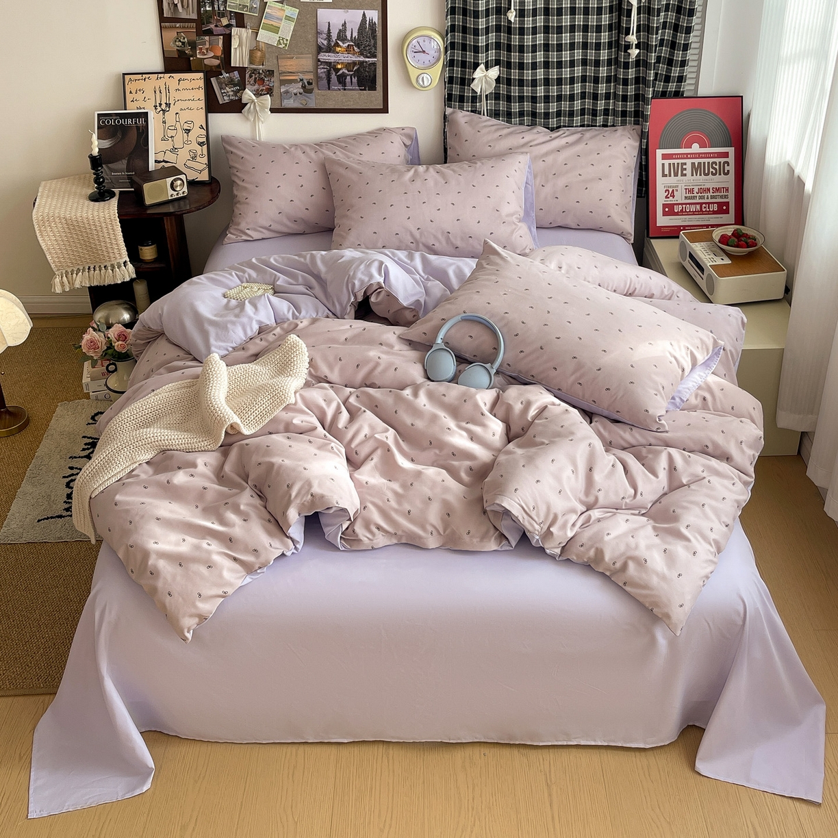 91家纺网 家纺一手货源 找家纺 赫然 2026新款水洗双层纱四件套 芋泥紫