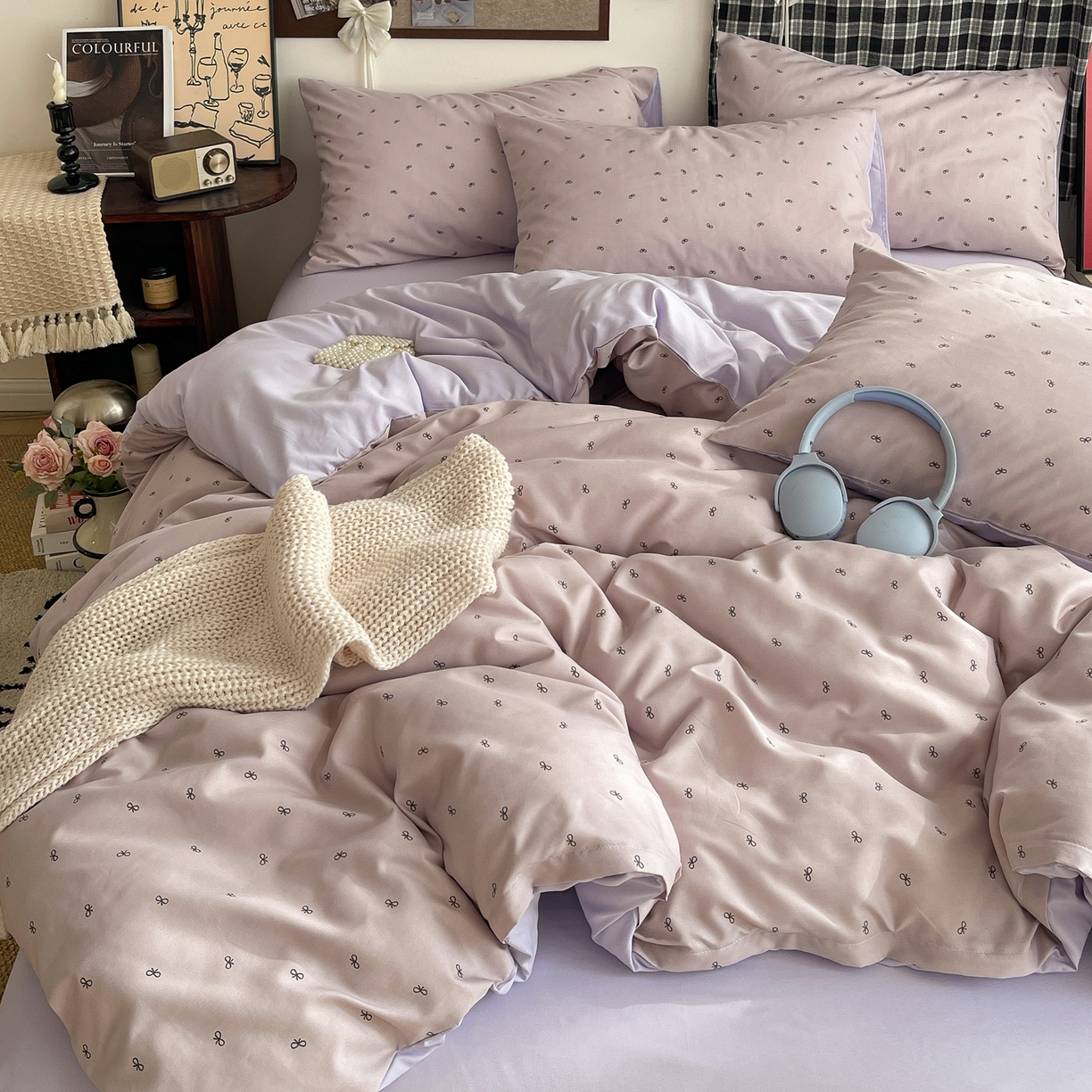 91家纺网 家纺一手货源 找家纺 赫然 2026新款水洗双层纱四件套 芋泥紫