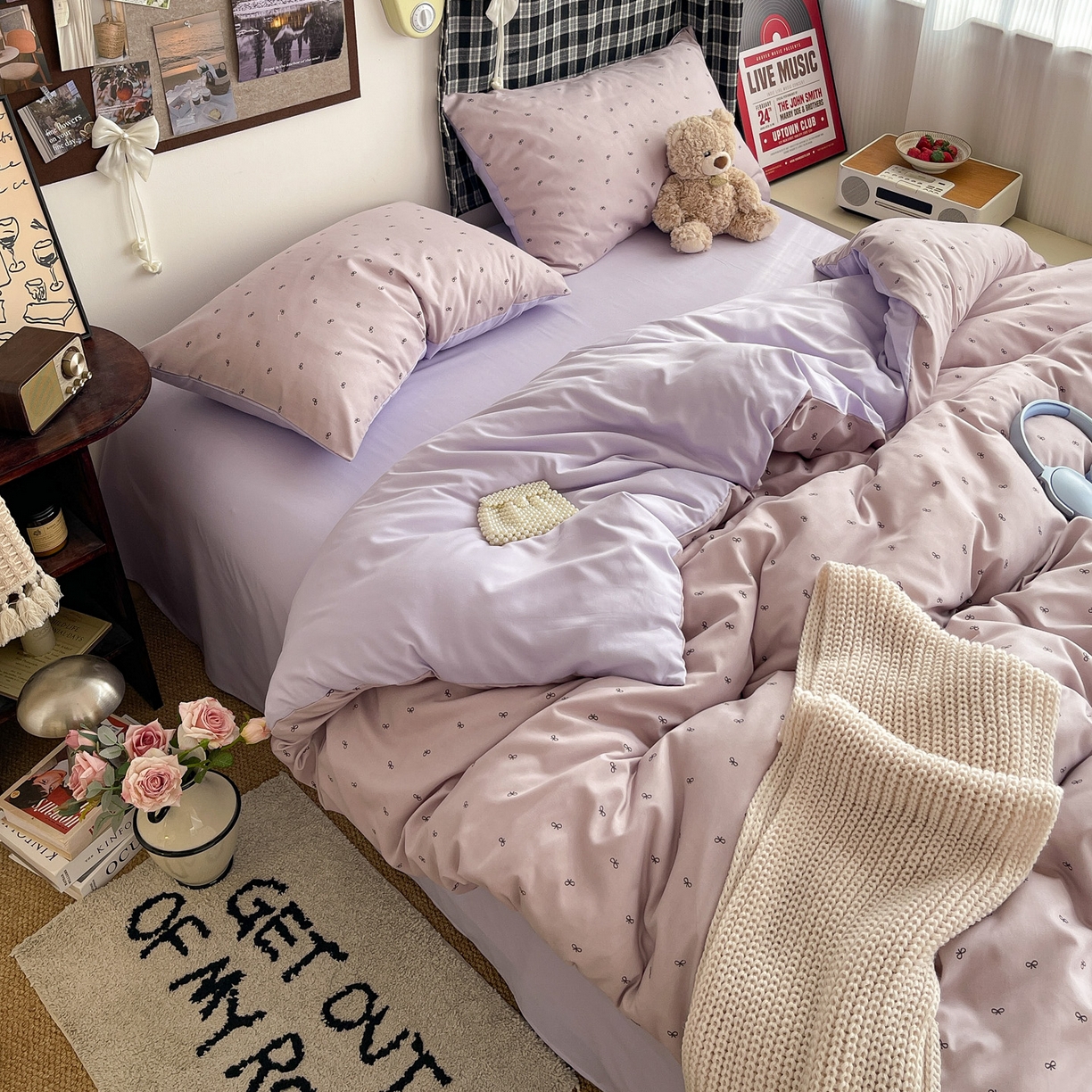 91家纺网 家纺一手货源 找家纺 赫然 2026新款水洗双层纱四件套 芋泥紫