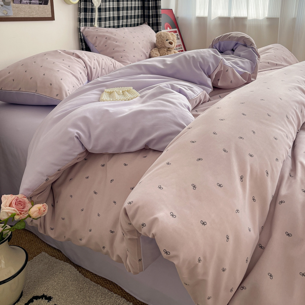 91家纺网 家纺一手货源 找家纺 赫然 2026新款水洗双层纱四件套 芋泥紫